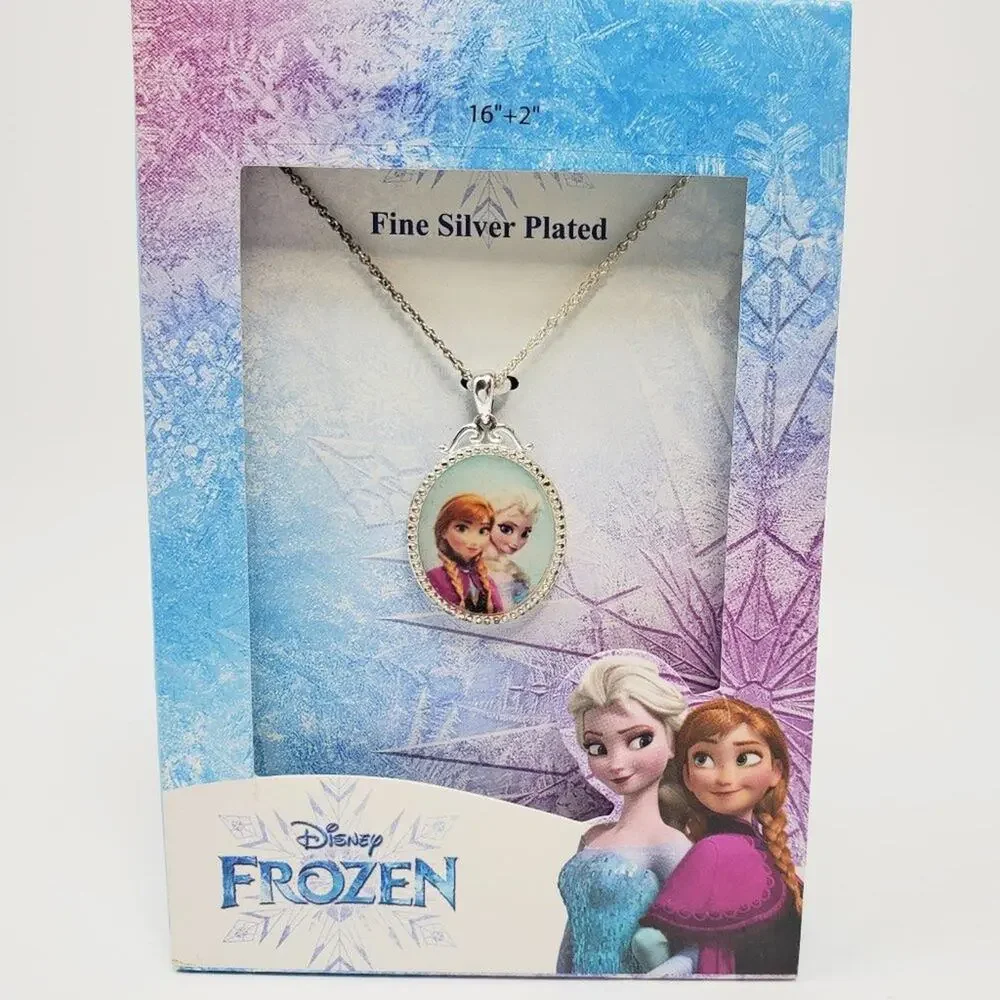 Disney Frozen Anna & Elsa Silver Plated Necklace New